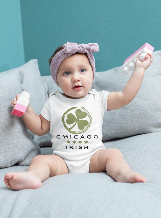 Chicago Irish Baby with Shamrock - Onesies® Brand White Short-Sleeve Bodysuit